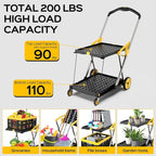 Collapsible Shopping Cart with Wheels, 200 lbs Capacity Grocery Cart on Wheels with Storage Crate, Platform Hand Truck with Foot Brake, Yellow
