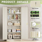 Crownland 72" Metal Storage Cabinet, Lockable Garage Storage Cabinets, High Office Cabinet with Adjustable Shelves for Garage, Home Office, Pantry, File, Warm Gray