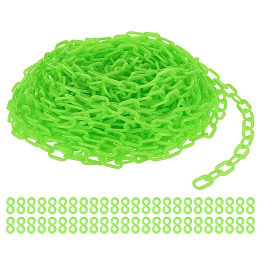 PATIKIL Plastic Chain Links, 100 Foot Safety Barrier Chain Green for Crowd Control, Queue Line, Parking, Fence, Gate, Concert, Construction Site and Decoration