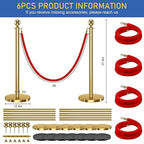 6 PCS Stanchions and Velvet Ropes, Gold Posts 5 Feet Crowd Control Barriers, Stainless Steel Poles for Red Carpet Themed Party Decoration (Golden)