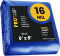 PROTARP Extra Heavy Duty 16 Mil Tarp Cover, Waterproof, UV Resistant, Rip and Tear Proof, Poly Tarpaulin with Reinforced Edges for Roof, Camping, Patio, Pool, Boat. (Blue 6′ X 8′)
