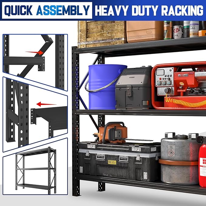 Heavy Duty Garage Shelving Units,6000LBS Deep Storage Shelves,Adjustable Metal Shelves,Large Steel Storage Racks,Industrial Shelving for Shop,Warehouse,Basement (Black, 20" D*67" W*63" H, 3 tier)