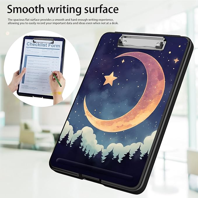 Clipboard with Storage,Office Supplies Nursing Clipboards Folder with Pen Holder Plastic Foldable Clip Board with Storage for Nurse Teacher,Moon Forest