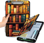 File Clipboard Storage with Pen Holder High Capacity Plastic Nursing Clipboards File Folder Storage Box Clipboard with Heavy Duty Clips for Teacher,Doctor,Offices-Vintage Bookshelf