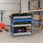 3 Tier Rolling Tool Cart on Wheels, Heavy Duty Industrial Utility Cart Service Cart with Drawer and Screwdriver Rack Pegboard, 550 LBS Mobile Tool Storage Organizer for Workshop, Garage(Gray-Blue)