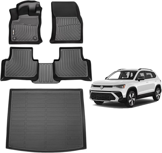 AIPOIL® Floor Mats & Cargo Liner Set for 2022-2026 Volkswagen Taos AWD All Weather Protection TPE Anti-Slip Automotive Full Set Custom VW Taos AWD Car Mats Accessories - Black