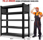 SILVEL 48.2"W Garage Shelving, 5000LBS Heavy Duty Metal Shelving, 2025 Grid Storage Shelves, 2 Side Pegboards, Industrial 5 Tier Shelves for Basement Pantry Warehouse Supermarket, 72.2" x24.2" x48.2"