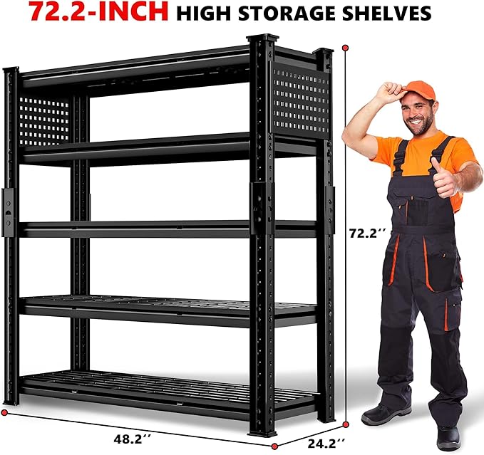 SILVEL 48.2" W Garage Shelving, 5000LBS Heavy Duty Metal Shelving, 2025 Grid Storage Shelves with 2 Side Pegboards, Industrial 5 Tier Shelves for Basement Pantry Warehouse Supermarket, 3 Pack