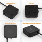 Surge Protector Power Strip, TESSAN 5 FT Black Flat Extension Cord with 8 AC Outlets 3 USB Ports (1 USB C), 900J Protection, 1875W, 3 Sided Wall Plug Extender, Desk Charging Station for Office, Dorm