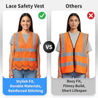 Lace-Mesh Safety Vest for Women & Men - Breathable, High Visibility Vest with Zipper & ANSI Class 2 Reflective Strips