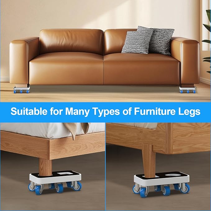 Furniture Dolly with Dual Groove Design: Furniture Sliders with 6 Wheels - for Various Types of Furniture Legs - for Moving Heavy Duty Sofa Bed - Load Capacity Up to 950lb