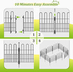 Bepatio Decorative Garden Fence Animal Barrier with Gate, 24in (H) x 10ft (L) 5 Panels Dog Fence Outdoor for Yard, Heavy Duty Metal Garden Fence Border, Flower Bed, Easy Setup, Black