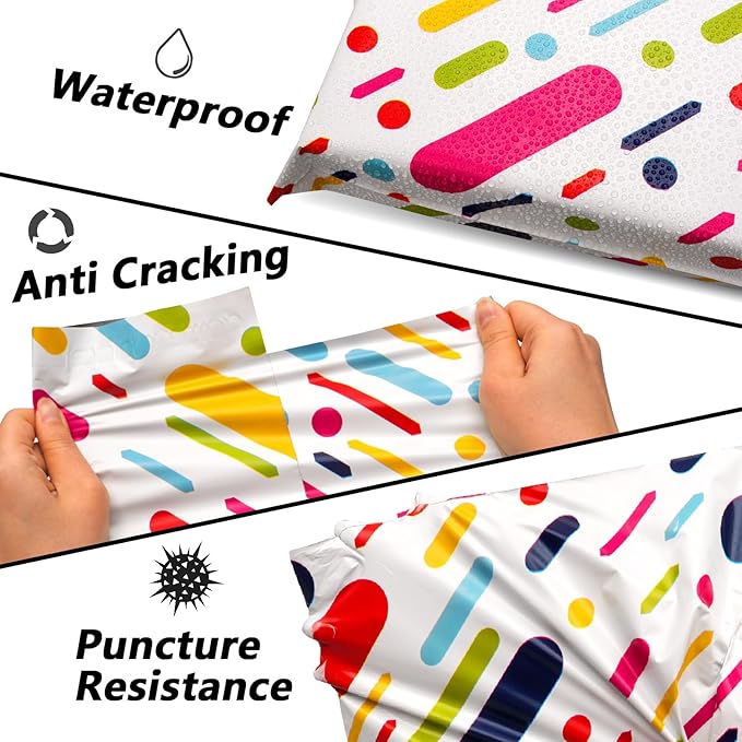 Poly Mailers 12x15.5 Inch 50 Pcs - Color Stripe Printed Shipping Bags, 2.4mil Thickness, Waterproof and Tear Resistant Mailing Envelopes, Self-Sealing Packaging Bags for Small Business