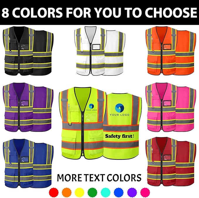 Custom Safety Vest High Visibility Reflective Vests with Logo Pockets Men Women Customize 2 two tone Work Vest Construction