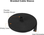 MECCANIXITY Braided Cable Sleeves Heat Shrinkable Fabric Sleeving, 5/16" 33ft Black 2:1 Ratio Heat Shrinkable Cord Protector for Harness Cable, Network Cable Protection, Cable Management