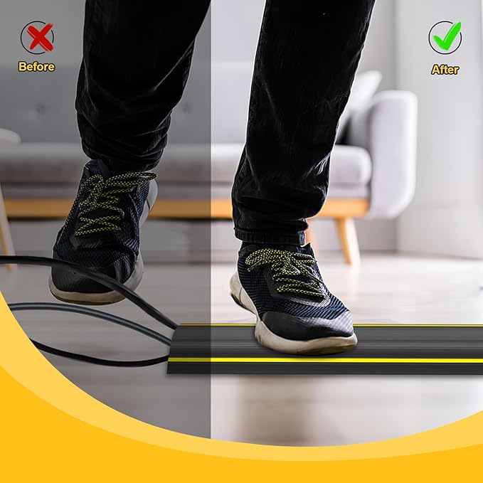 20 Ft Heavy Duty Floor Cord Cover Cable Protector, 3 Channels Protect Cords and Prevent a Trip Hazard— Conceal Wires at Home, Office, Warehouse, Workshop, Concerts