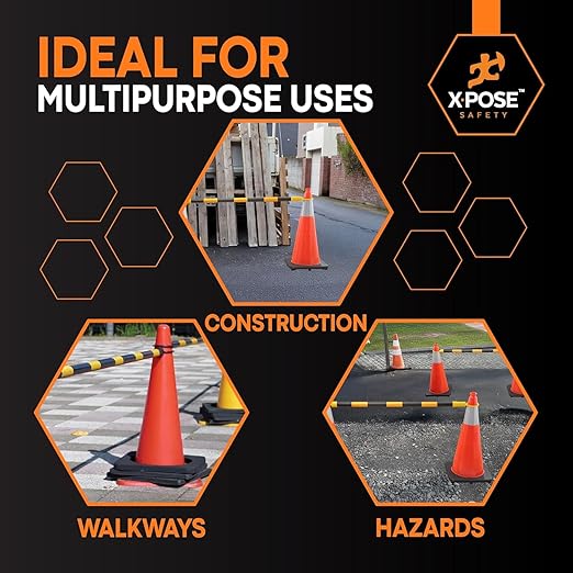 Retractable Barrier for Safety Traffic Cones - 2" OD - Large Yellow and Black Bar Barricade - for Road Construction, Parking, Warning, Temporary Security Divider (80, Yellow & Black, 72" x 120")