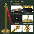 8Pcs Gold Stanchion Post Queue Velvet Ropes and Posts with Soild Base and 4pcs 5 Ft Red Velvet Ropes Carpet Ropes Posts Stanchion Set Crowd Control Barriers for Party Supplies