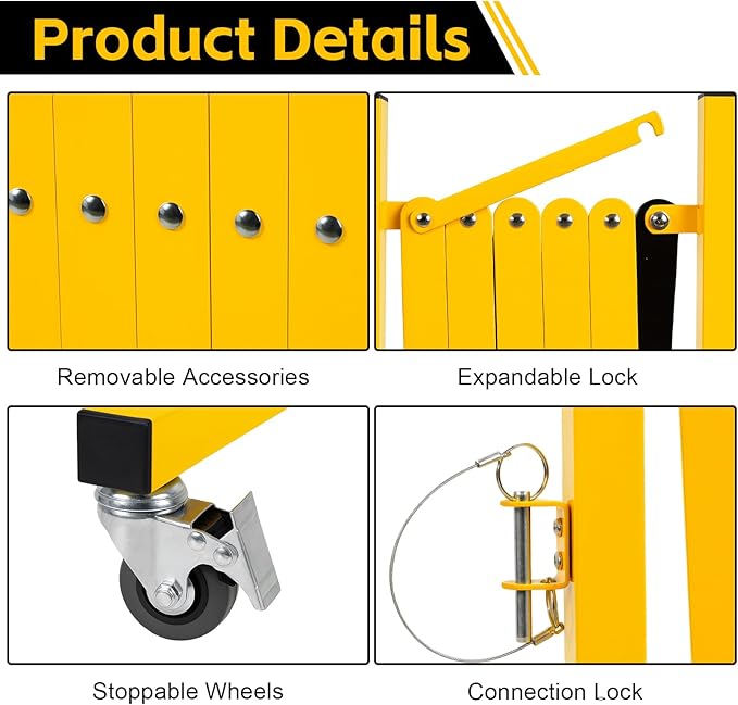 Industrial Expandable Barricade Gate, 16.4 Ft Retractable Traffic Fence with Casters, Easily Assembled Safety Barrier for Maintenance and Construction Work, Crowd and Traffic Control
