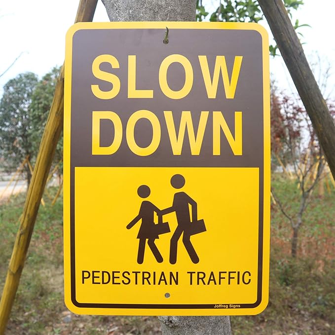 Joffreg Slow Down Pedestrian Traffic Sign,17 x12 Inches,Reflective Aluminum,UV Printed,Weather Resistant,Waterproof,Durable Ink,Easy to Mount,Outdoor Use(4 Pack)