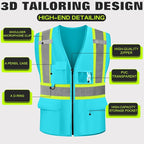 Safety Vest Customize Logo with 5 Pockets & Zipper Reflective High Visibility Vest Class 2 Outdoor Workwear