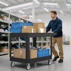 550LBS Utility Cart, Flat top 46x25 Inch Utility Cart with Wheels,Heavy Duty Service Cart-Lipped Shelves,Ergonomic Storage Handle and Swivel Wheels for Warehouse, Garage, Cleaning,Black