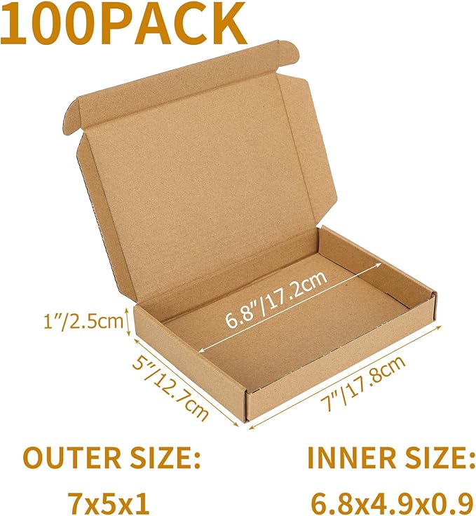 PHAREGE 7x5x1 Inch Shipping Boxes 100 Pack Brown, Tab Lock Tuck Top Mailer Boxes for Packaging Small Business, Cardboard Gift Boxes for Wrapping Mailing Present