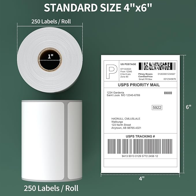 [5000Labels] 4"x6" Shipping Label 20 Rolls, 4-x-6-inch Thermal Label Paper, Compatible with Zebra 2844 Brother Rollo Direct Thermal Printer
