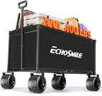 EchoSmile Collapsible Wagon Cart for Camping & Beach - Heavy Duty 400lbs Capacity All-Terrain Cart with Wide Wheels, Portable Folding Utility Wagon for Grocery, Garden, Sports,Black