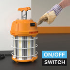 HYPERLITE LED Temporary Work Light 100W 12500LM 300W HID/HPS 5000K, Portable LED Jobsite Light with Stainless Steel Safety Guard and Sturdy Hook for Construction Sites, Workshop(with an ON/OFF Switch)