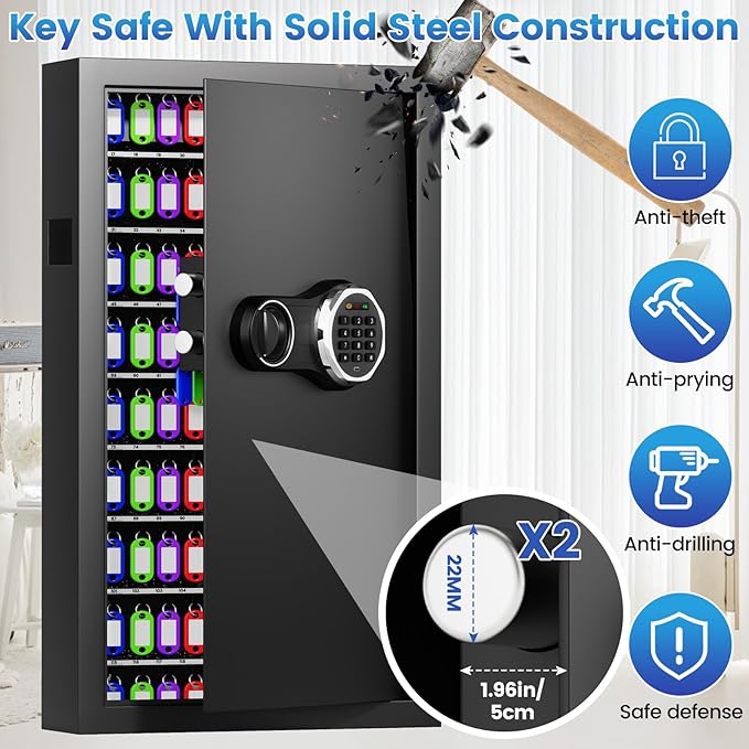 206 Keys Combination Lock Key Cabinet with Colorful Key Tags, Anti-Theft Key Lock Box with Side Drop Slot, Heavy Duty Key Organizer Wall Mount for Car Garage House Rental Office Business