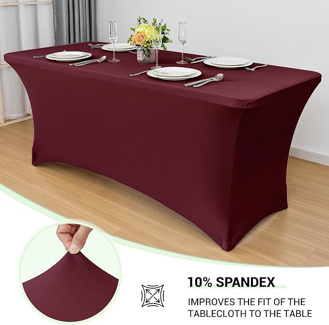 Obstal 6 Pack Stretch Spandex Table Covers for 6 Foot Tables - 6 FT Universal Rectangular Fitted Tablecloth Protector for Wedding, Banquet, Party, 72 Length x 30 Width x 30 Height Inches, Wine Red