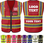 Custom Safety Vest with Logo Personalized High Visibility Vest Reflective for Men with Pockets Zipper Construction Workwear