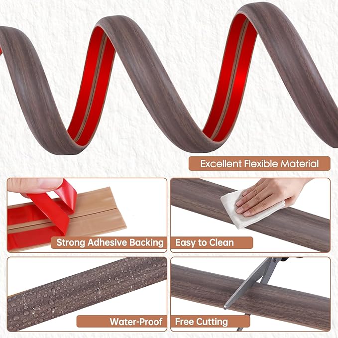 Floor Cord Cover for Wires on Floor Self Adhesive Cord Hider Floor Cable Management Wire Covers for Cords Protector Prevent Cable Trips Cord Cavity W 0.32" x H 0.32", Grayish Brown Wood, 3.3Ft