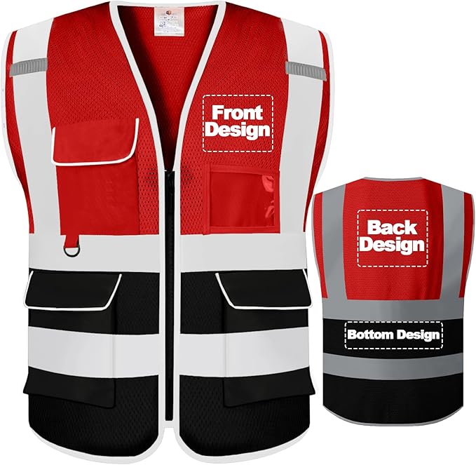 BeautyWill Custom Safety Vest Customized Logo Class 2 High Visibility Reflective Vest with Pockets Construction workwear