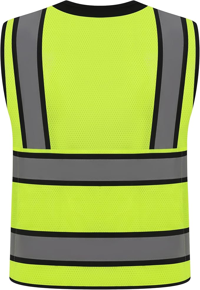 Class 2 High Visibility Reflective Safety Vests Women & Men With 15 Pockets And Zipper Front,Meets Ansi/Isea Standards