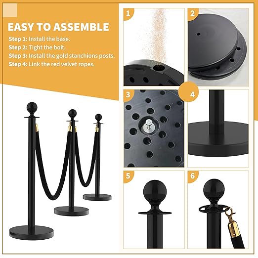 6Pcs Stainless Steel Stanchion Posts with 5ft Red Velvet Ropes - Crowd Control Barriers & Queue Line Kit with 26ft Red Carpet for Wedding, Party, Theater Supplies
