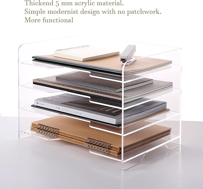 Acrylic Desk Organizer, 4 Tier Paper Tray, Clear Letter Tray, Office Accessories