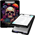 Clipboard with Storage, High Capacity Plastic Storage Clipboard with Pen Holder for Women Teachers Work, School & Office Supplies, Cute Pattern Decorative Clipboards, Flower Skull