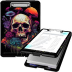 Clipboard with Storage, High Capacity Plastic Storage Clipboard with Pen Holder for Women Teachers Work, School & Office Supplies, Cute Pattern Decorative Clipboards, Flower Skull