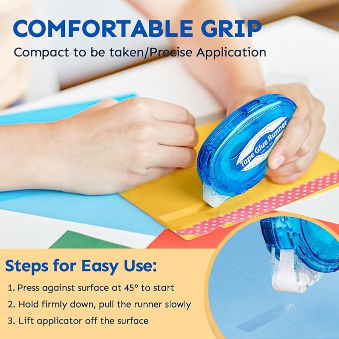 4 Pack Double Sided Tape Roller, 8mm x 315 Inch Permanent Adhesive Scrapbook Tape Dispenser Runner, Glue Tape Roller for Scrapbooking, Crafts and Arts Projects, Photo-Safe, Smooth & Clean
