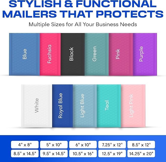 Royal Blue Poly Bubble Mailers 8.5x12 inch #2 | Self Seal Padded Envelopes | Cushioned Bubble Mailer | Usable Size 8.5x11 | Water Proof | Lightweight mailing Shipping Bags | 200 Pack Bulk