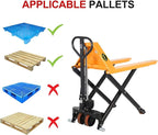 APOLLO Scissor Pallet Jack - Manual High Lift Pallet Truck, 45 x 27 Forks, 2200 lbs Capacity, 31.5" Lifting Height, Only for Open-Bottom Pallets