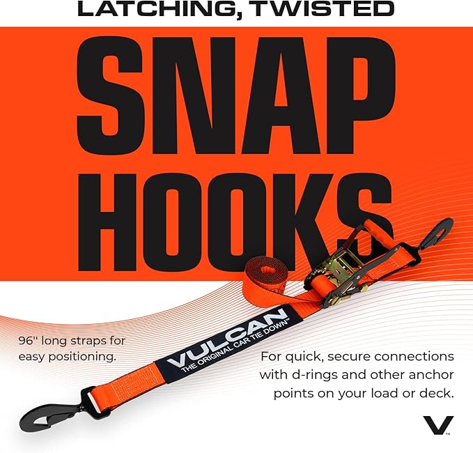 VULCAN Complete Axle Strap Tie Down Kit s - PROSeries - Includes (4) 22 Inch Axle Straps, (4) 36 Inch Axle Straps, and (4) 8' Snap Hook Ratchet Straps