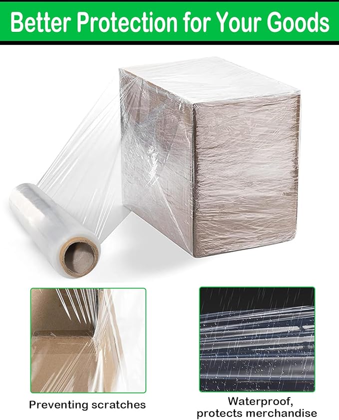 18in Clear Stretch Wrap Roll, Heavy Duty 1500ft Shrink Wrap Roll, 80 Gauge Industrial Strength Stretch Film, Stretch Wrap for Moving, Plastic Wrap for Moving Pallet Wrapping Shipping(4 Rolls)