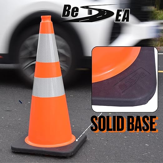 (6 Pack) BESEA 28” inch Traffic Safety Cones Orange Road Parking Cones Heavy Duty Construction Cone Structurally Stable for Traffic Control at Public Place