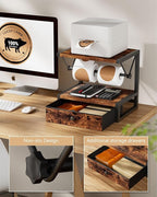 IBUYKE Label Holder for Rolls and Fan-Fold Labels,Wooden Thermal Shipping Label Stand With Drawer Desktop Printer Holder for Home, Office, Small Business,Brown TPS003H