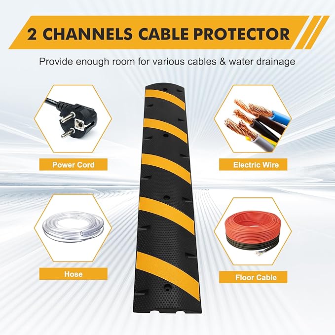 2-Pack 6FT Heavy Duty Speed Bumps – 25,000Lb Capacity Recycled Rubber Traffic Calming Humps for Parking Lots, Driveways & Garages – Weatherproof with Cable Protection Channels