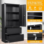 STANI 2 Drawer Lateral File Cabinet - Metal Storage Cabinet with Locking Drawers for Letter/A4 Size Files (Black)