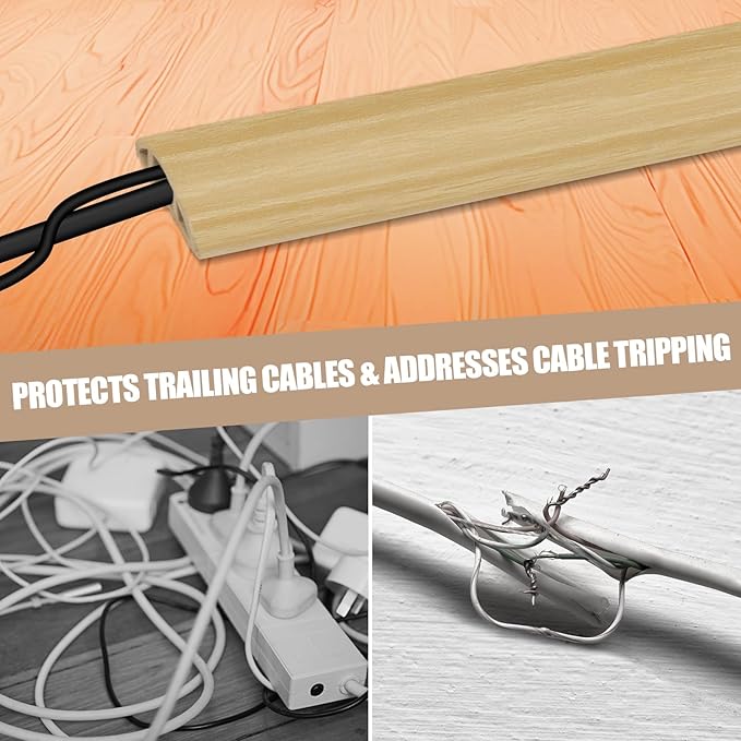 Floor Cord Cover Self Adhesive Cord Hider,10FT Cable Management, Extension Strip Protector for Wires, Prevent Cable Trips for Offices, Gyms, Exhibitions Cavity:0.51"(W) x 0.3"(H) WoodLightyellow